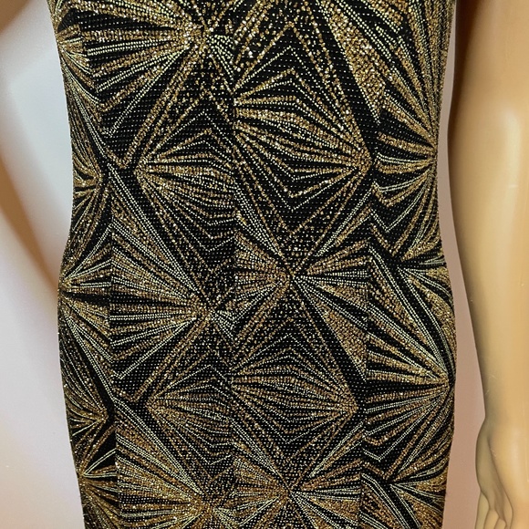 Black gold silver metallic short sleeve maxi dress - Picture 3 of 10